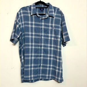 🌞 George blue & white plaid short sleeve button up shirt with breast pocket XL
